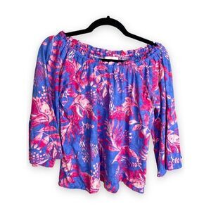 Stella Parker Circle Ruffle Neck 3/4 Sleeve Top S